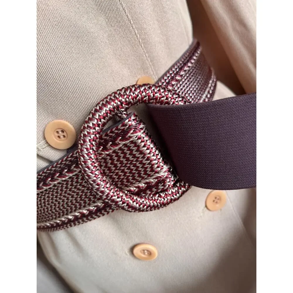 Handmade woven belt in red, brown and beige, sliding style